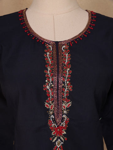 Black Floral Designed Cotton Salwar Suit - Diadem
