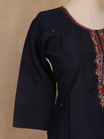 Black Floral Designed Cotton Salwar Suit - Diadem