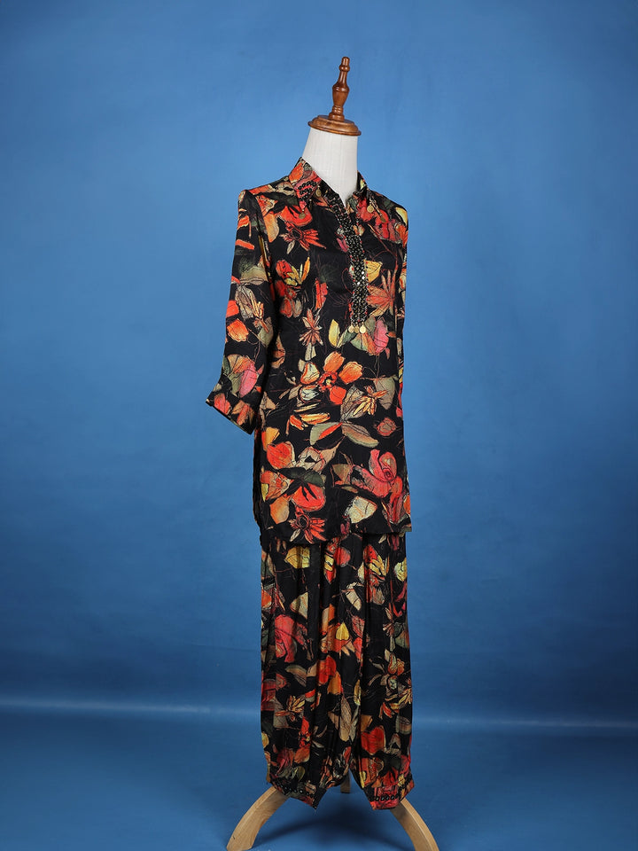 Black Floral Designed Cotton Salwar Suit - Diadem