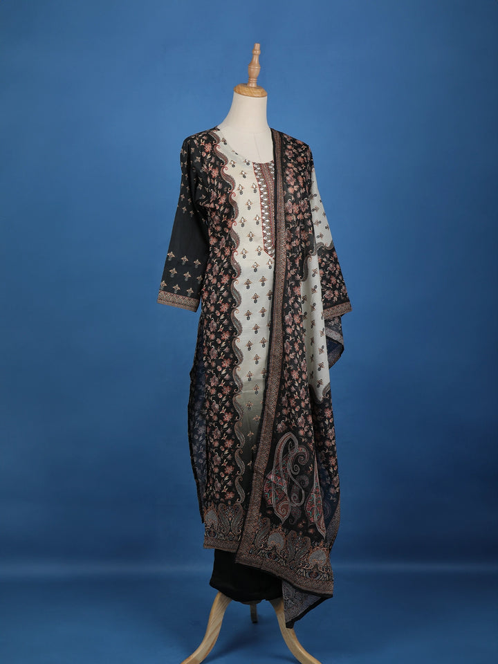 Black Floral Designed Cotton Salwar Suit - Diadem