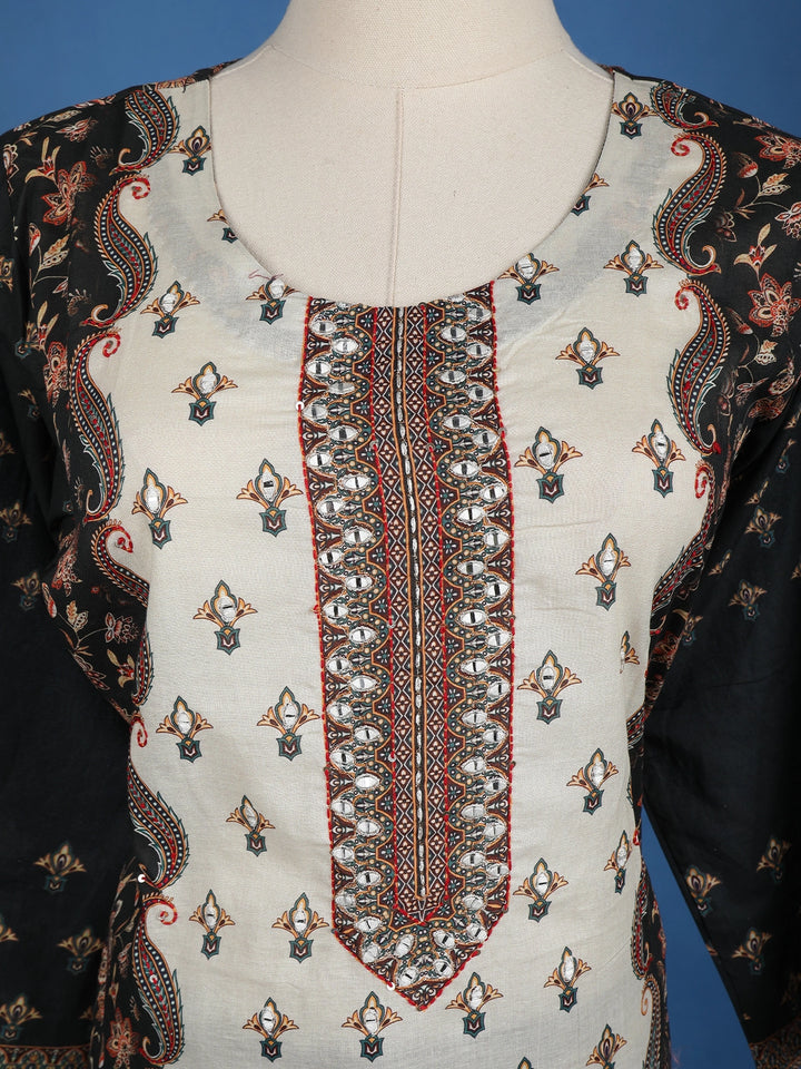 Black Floral Designed Cotton Salwar Suit - Diadem