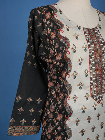 Black Floral Designed Cotton Salwar Suit - Diadem