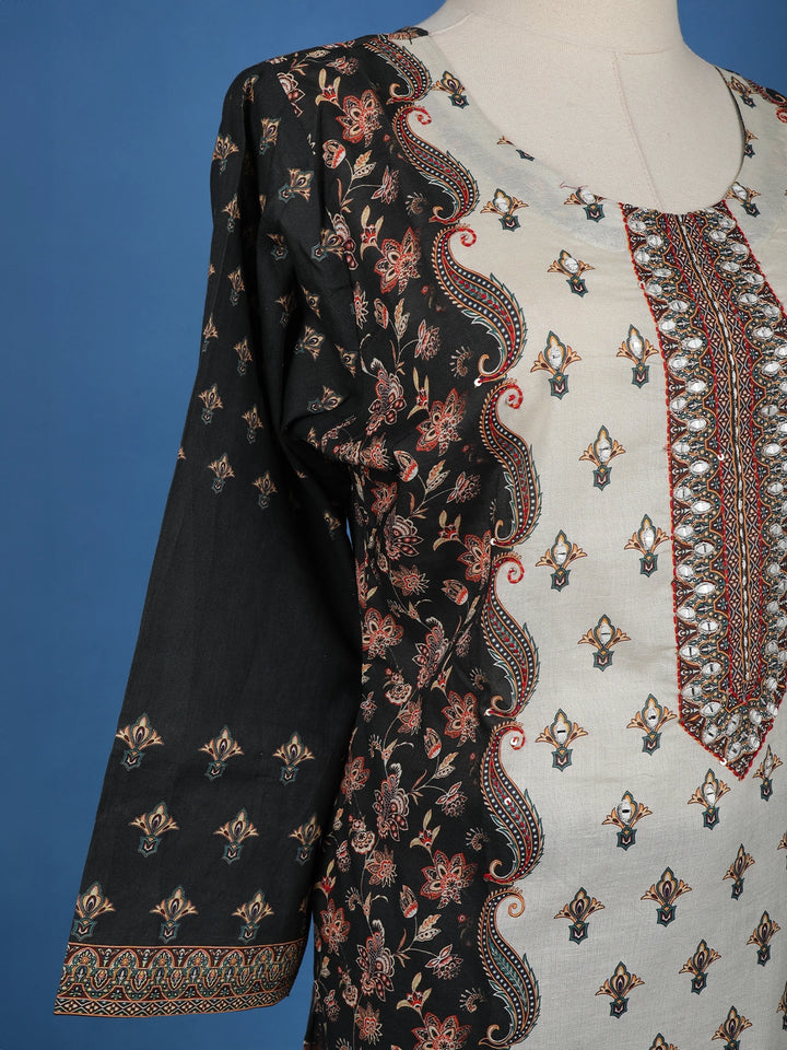 Black Floral Designed Cotton Salwar Suit - Diadem