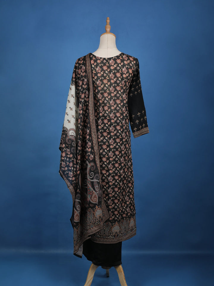 Black Floral Designed Cotton Salwar Suit - Diadem