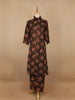 Black Floral Designed Cotton Straight Cut Salwar Suit
