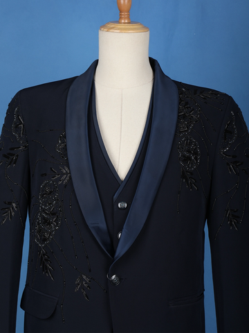 Black Floral Designed Fancy Men's Suit - Diadem