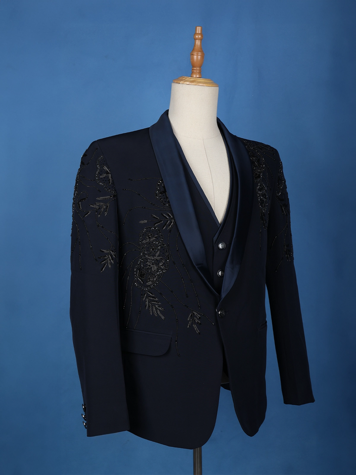 Black Floral Designed Fancy Men's Suit - Diadem