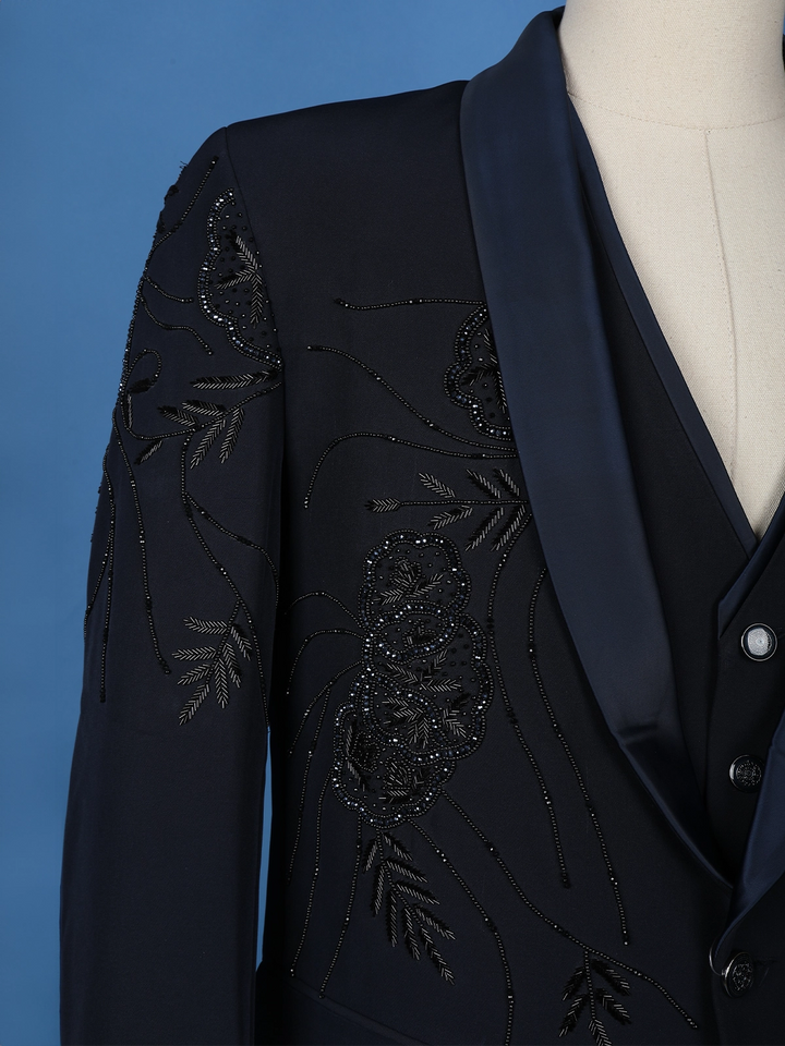 Black Floral Designed Fancy Men's Suit - Diadem