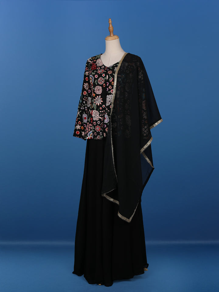 Black Floral Designed Georgette Palazzo Salwar Suit - Diadem
