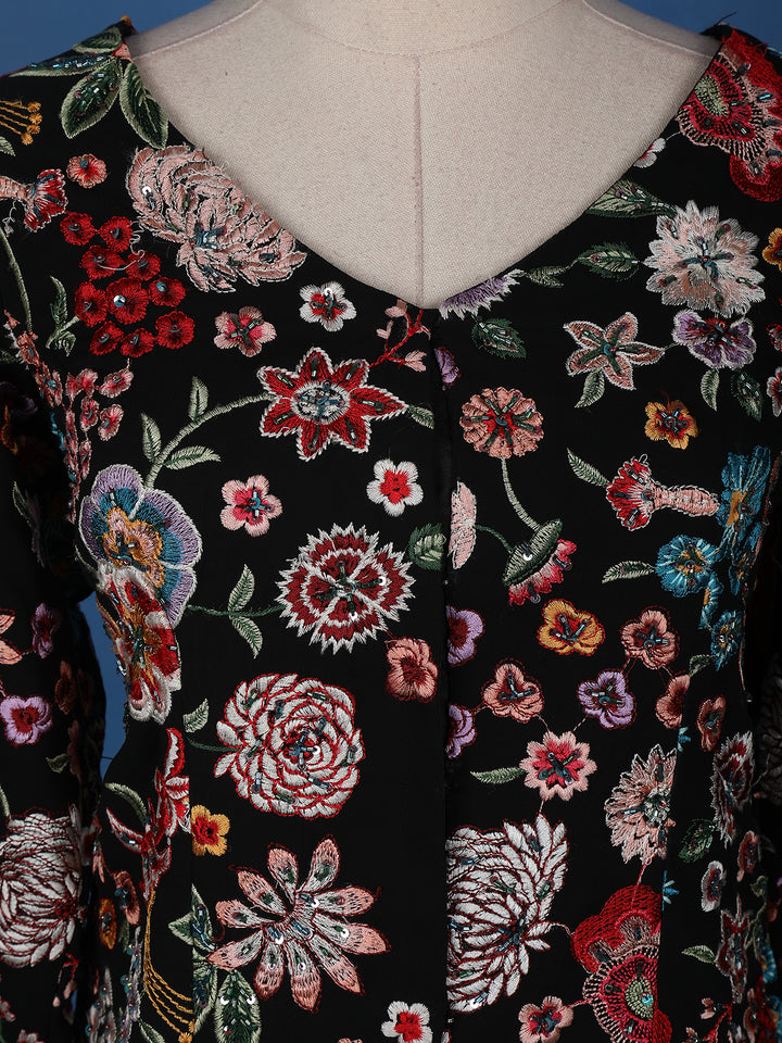 Black Floral Designed Georgette Palazzo Salwar Suit - Diadem