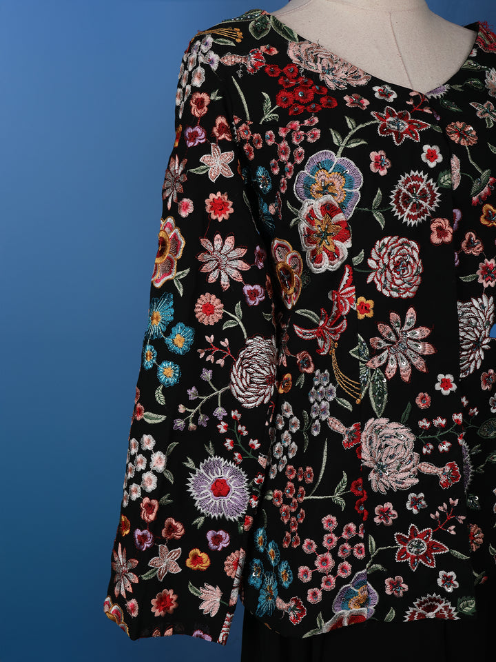 Black Floral Designed Georgette Palazzo Salwar Suit - Diadem