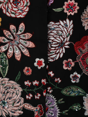 Black Floral Designed Georgette Palazzo Salwar Suit - Diadem