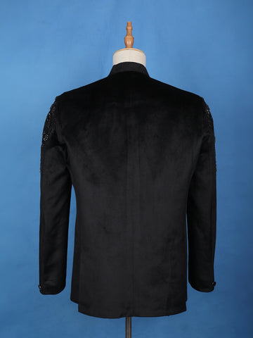 Black Floral Designed Jodhpuri Men's Suit - Diadem