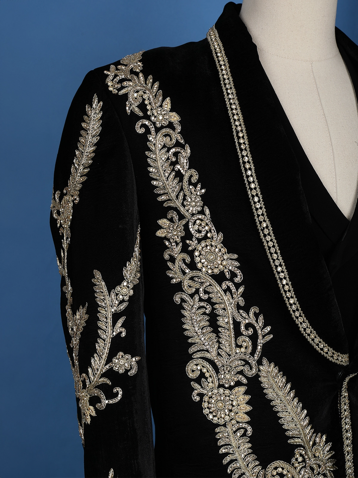 Black Floral Designed Men's Suit - Diadem
