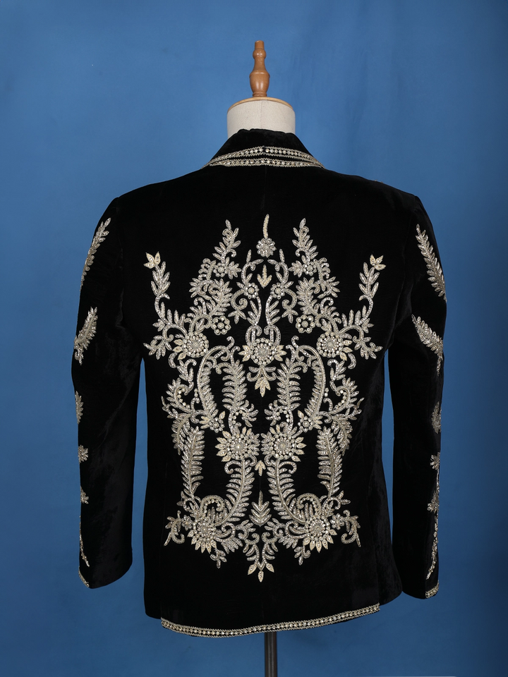 Black Floral Designed Men's Suit - Diadem