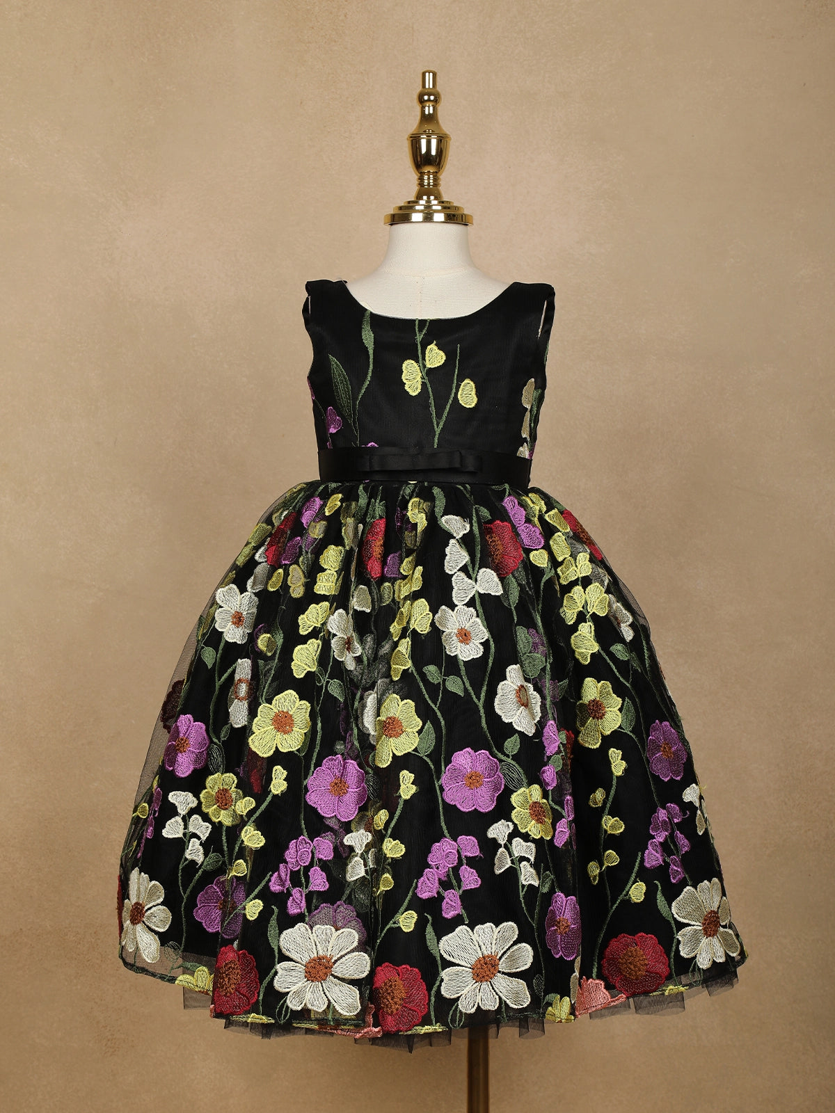 Black Floral Designed Party Gown for Girls