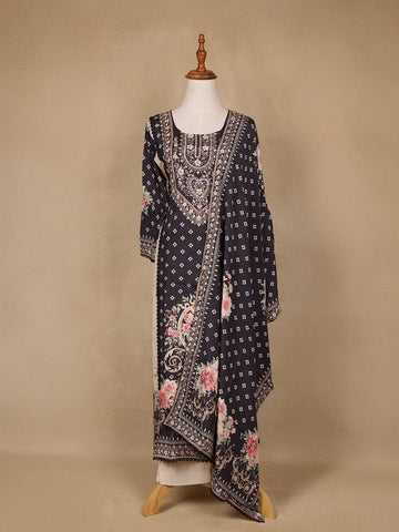 Black Floral Design Printed Cotton Salwar Suit - Diadem
