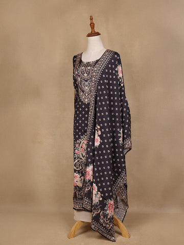 Black Floral Design Printed Cotton Salwar Suit - Diadem