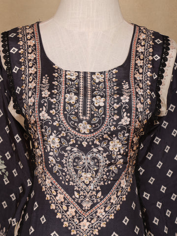 Black Floral Design Printed Cotton Salwar Suit - Diadem