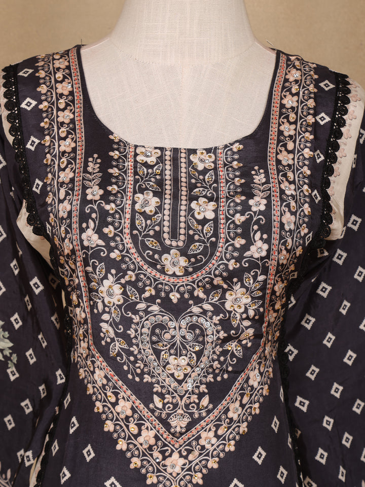 Black Floral Design Printed Cotton Salwar Suit - Diadem