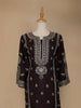 Black Floral Designed Raw Silk Salwar Suit - Diadem