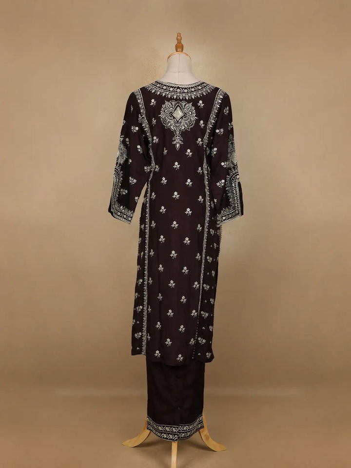Black Floral Designed Raw Silk Salwar Suit - Diadem