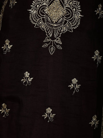 Black Floral Designed Raw Silk Salwar Suit - Diadem
