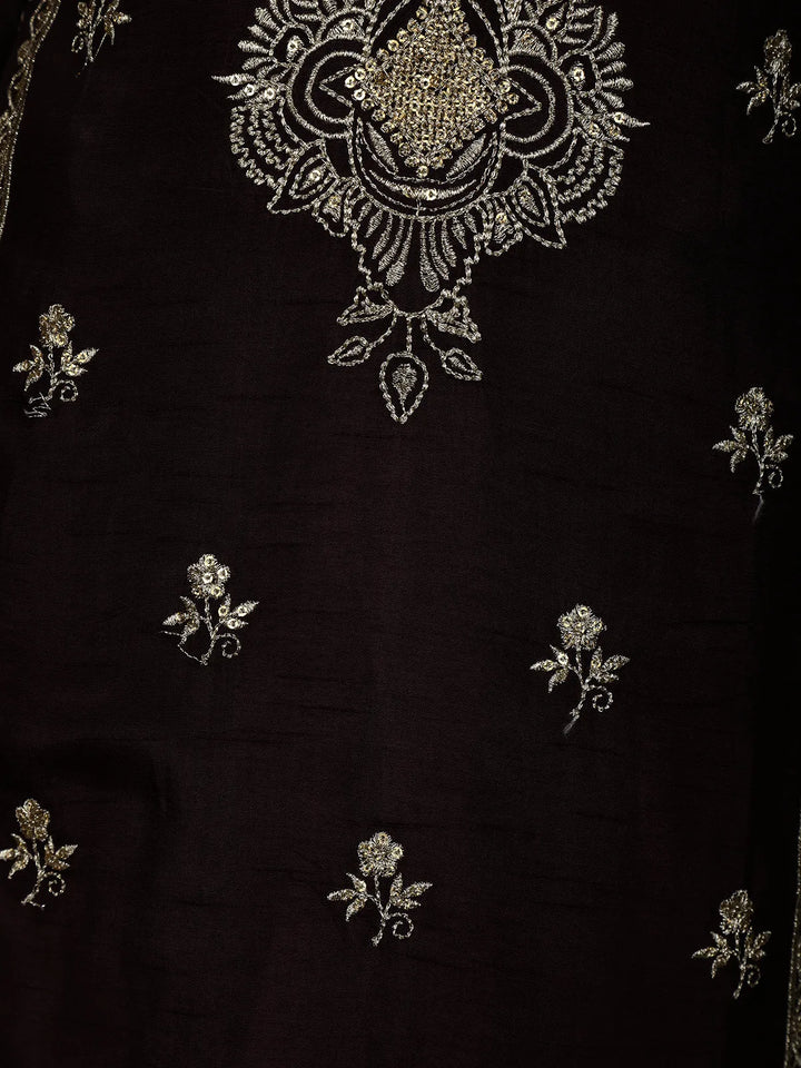 Black Floral Designed Raw Silk Salwar Suit - Diadem