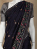 Black Floral Designed Raw Silk Saree - Diadem