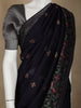 Black Floral Designed Raw Silk Saree - Diadem