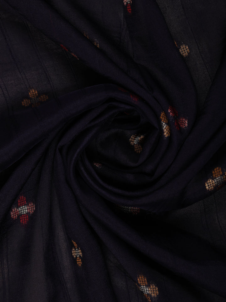 Black Floral Designed Raw Silk Saree - Diadem