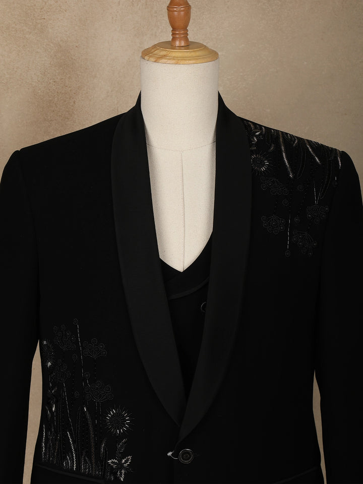 Black Floral Designed Reception Men's Suit - Diadem