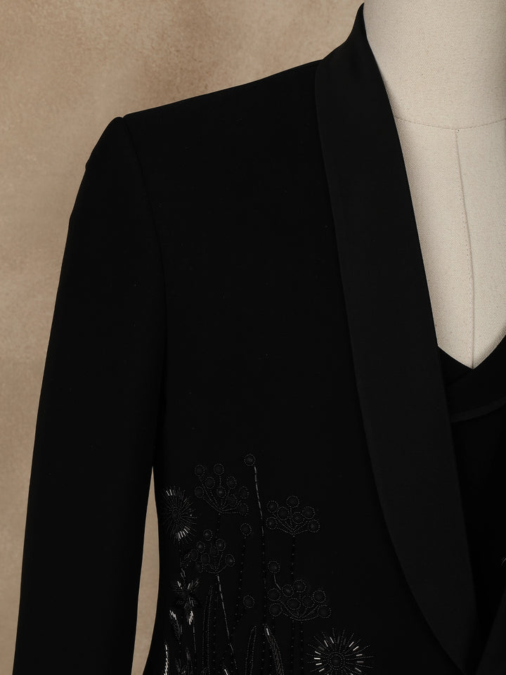 Black Floral Designed Reception Men's Suit - Diadem