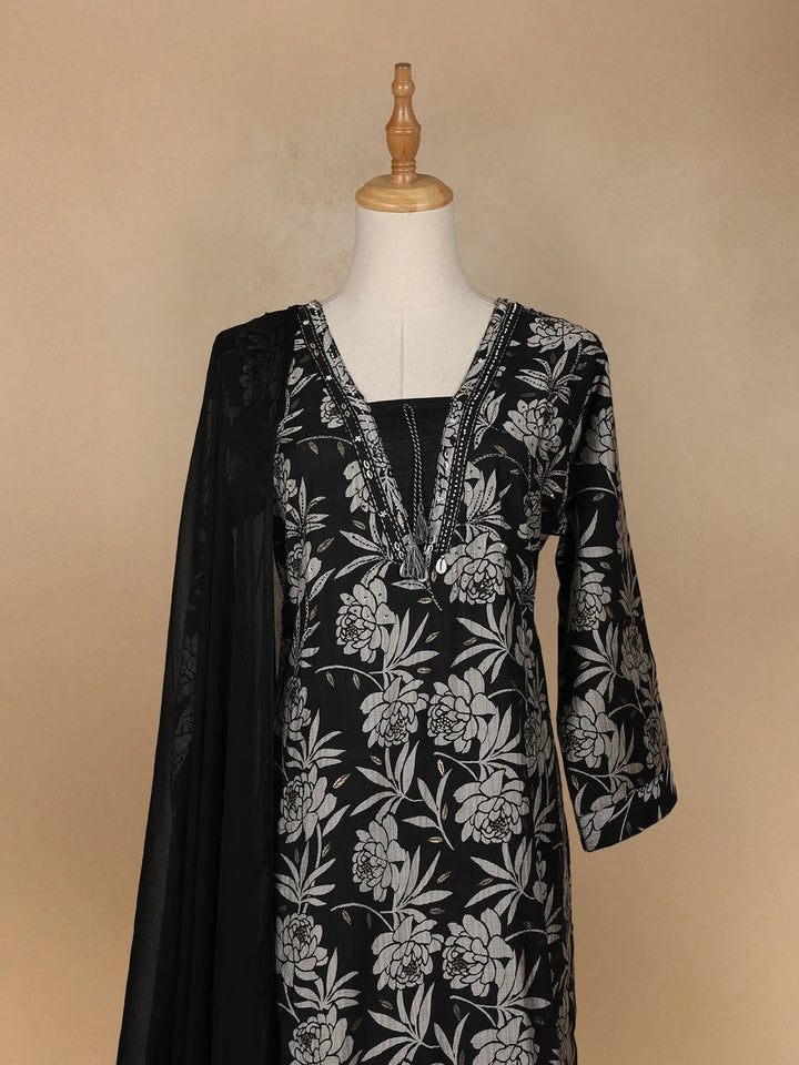 Black Floral Designed Salwar Suit - Diadem