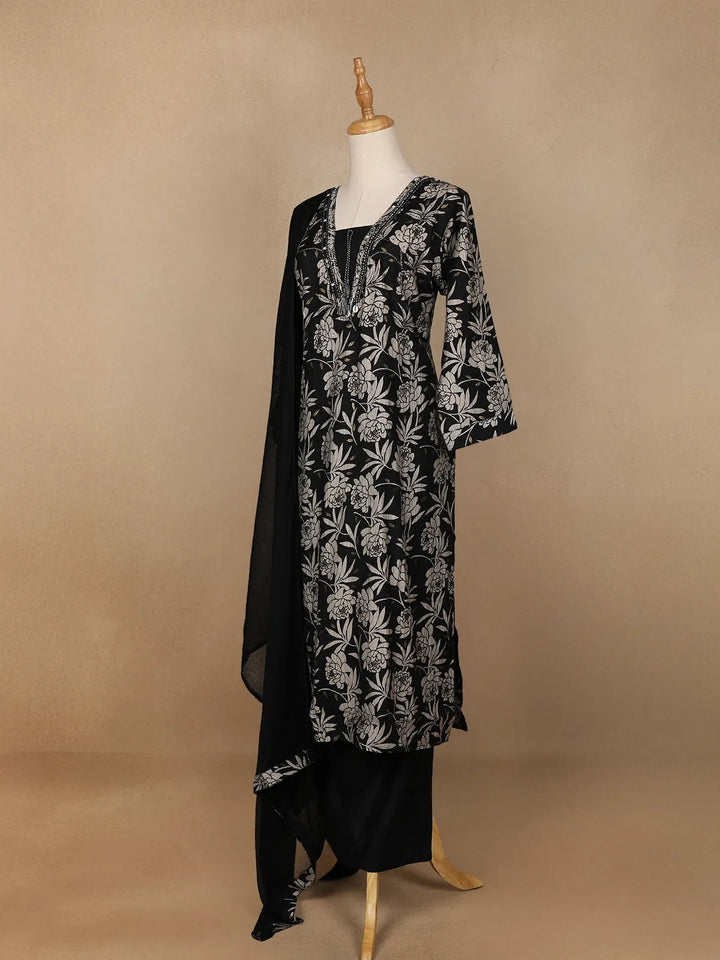 Black Floral Designed Salwar Suit - Diadem