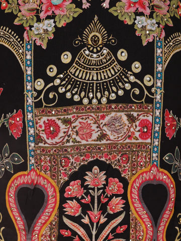 Black Floral Designed Semi Silk Palazzo Salwar Suit - Diadem