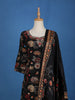 Black Floral Designed Semi Silk Salwar Suit - Diadem