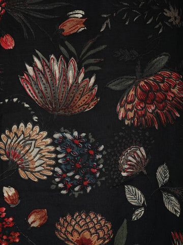 Black Floral Designed Semi Silk Salwar Suit - Diadem
