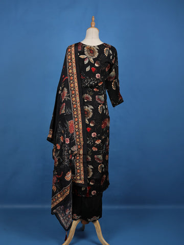 Black Floral Designed Semi Silk Salwar Suit - Diadem