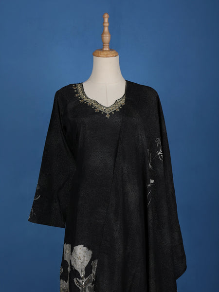 Black Floral Designed Semi Silk Salwar Suit - Diadem