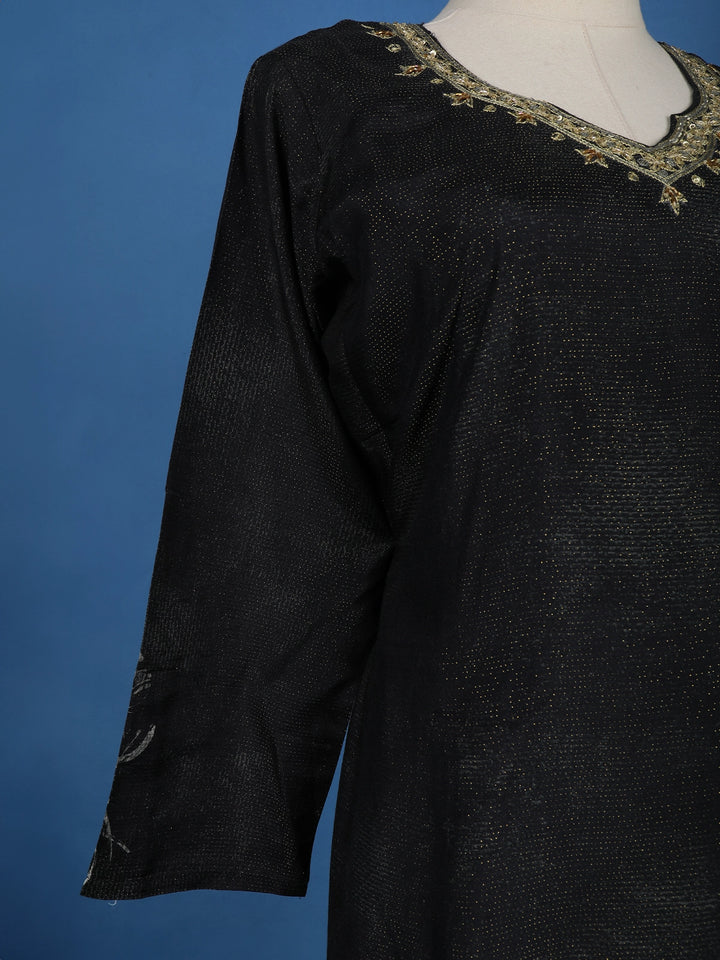 Black Floral Designed Semi Silk Salwar Suit - Diadem