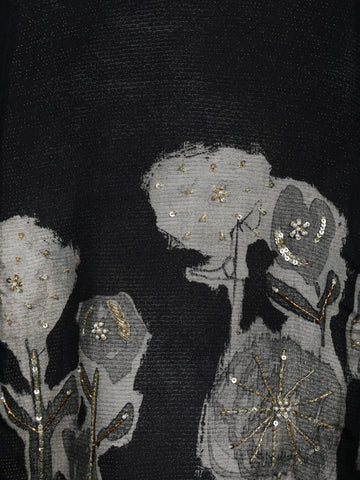 Black Floral Designed Semi Silk Salwar Suit - Diadem