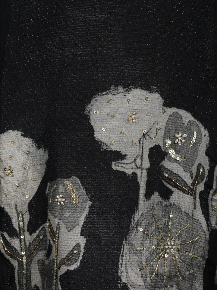 Black Floral Designed Semi Silk Salwar Suit - Diadem