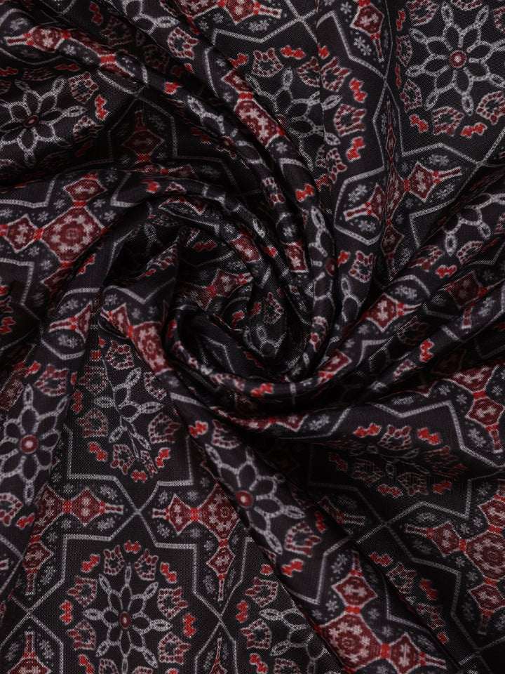 Black Floral Designed Semi Silk Saree - Diadem