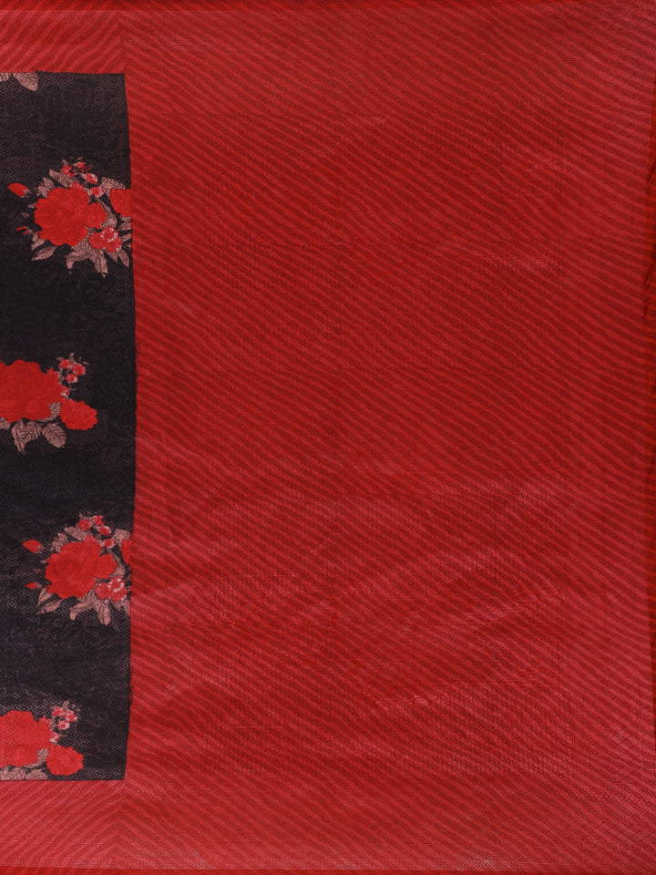Black Floral Designed Soft Silk Saree - Diadem