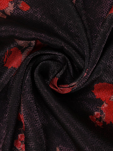 Black Floral Designed Soft Silk Saree - Diadem