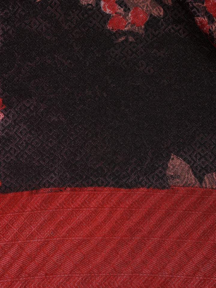Black Floral Designed Soft Silk Saree - Diadem