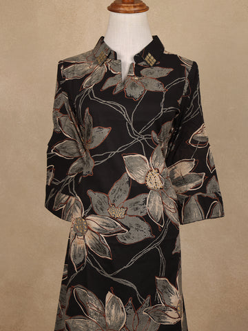 Black Floral Design Printed Cotton Salwar Suit - Diadem