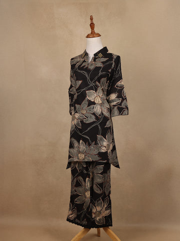 Black Floral Design Printed Cotton Salwar Suit - Diadem