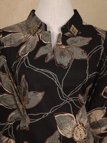 Black Floral Design Printed Cotton Salwar Suit - Diadem